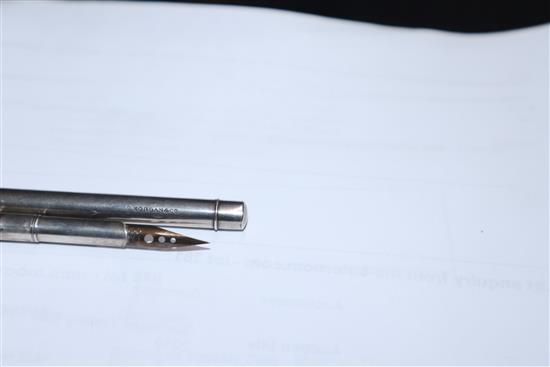 A Dunhill gold-plated fountain pen, 14ct gold nib, a miniature guilloche enamel propelling pencil and eight other items